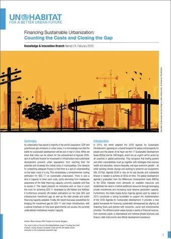 Financing Sustainable Urbanization: Counting the Costs and Closing the Gap - Cover